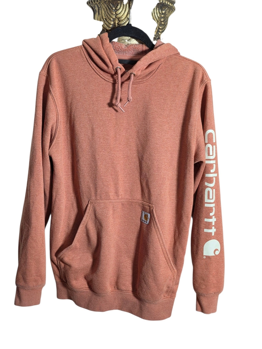 Carhartt Men Unisex Loose Fit Midweight Sleeve Logo Hoodie Burnt Sienna Small